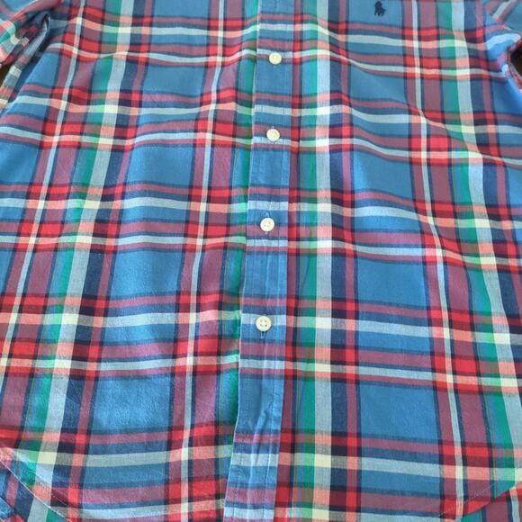 Ralph Lauren Short sleeve plaid button-down shirt blue/red Boys size Large - Picture 4 of 6